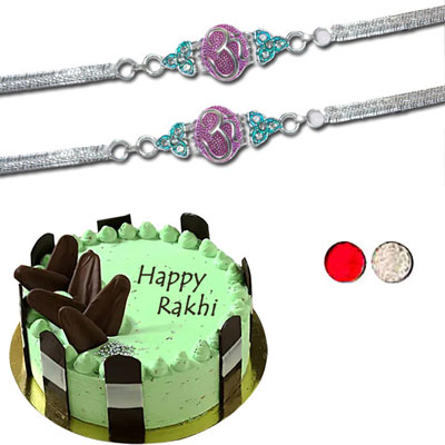 "Silver Coated Rakhi - SIL-6010 A (2 Rakhis),  Pineapple cake - 1kg - Click here to View more details about this Product